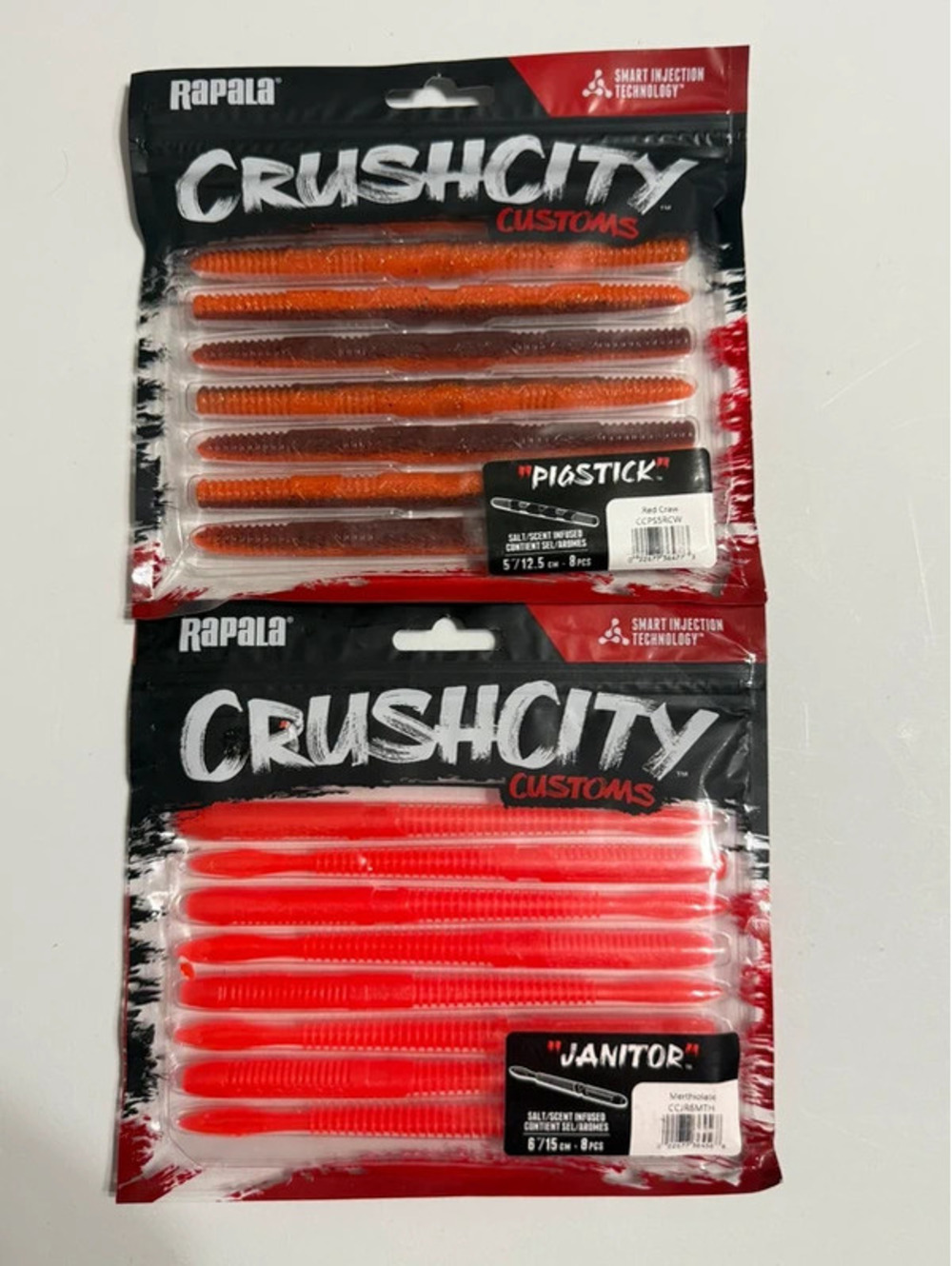Rapala Crush City Customs Soft Baits & Lures - Pigstick and Janitor, Orange and
